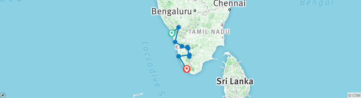 Image of a map showing the route of the tour