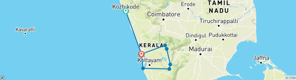 Image of a map showing the route of the tour