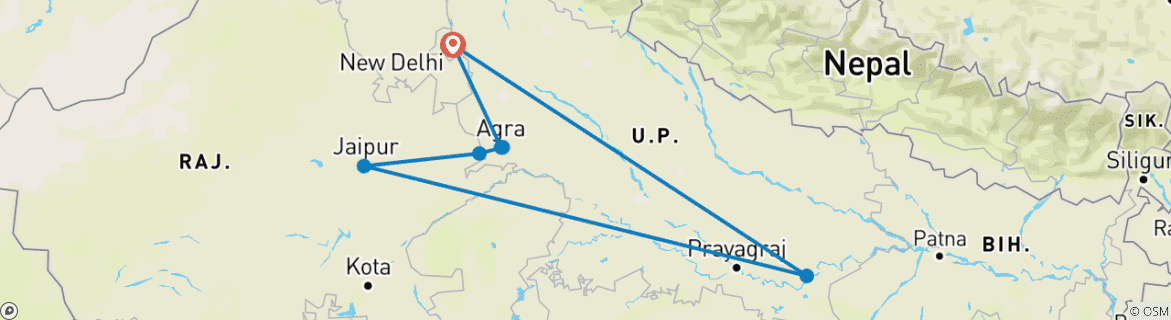 Image of a map showing the route of the tour