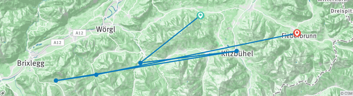 Image of a map showing the route of the tour