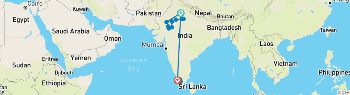 Karte mit der Reiseroute