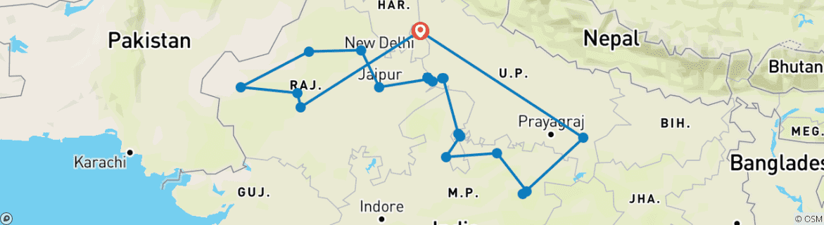 Karte mit der Reiseroute