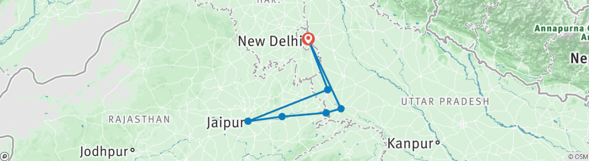 Image of a map showing the route of the tour