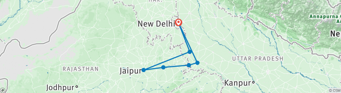 Image of a map showing the route of the tour
