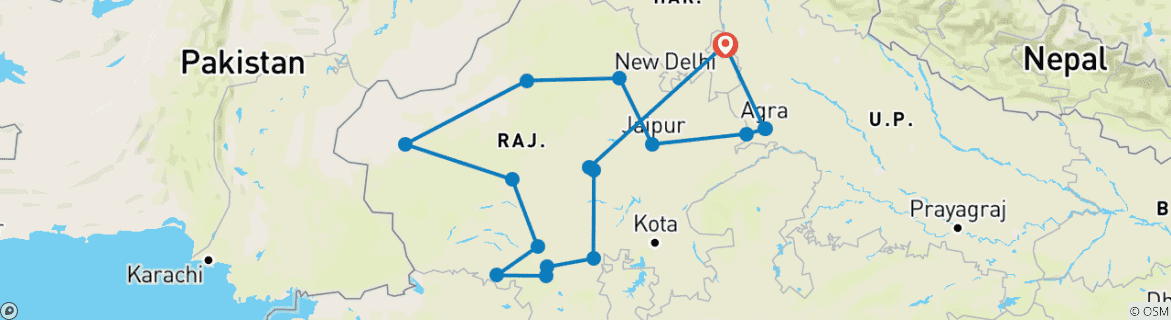 Image of a map showing the route of the tour