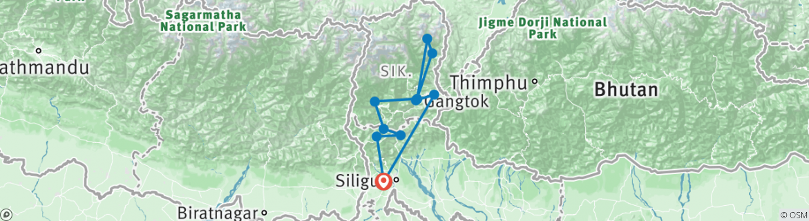 Image of a map showing the route of the tour