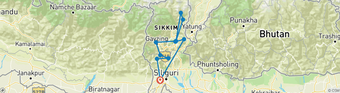 Image of a map showing the route of the tour