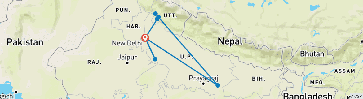 Image d'une carte montrant l'itinéraire du circuit