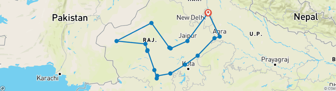 Karte mit der Reiseroute