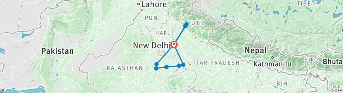 Image of a map showing the route of the tour