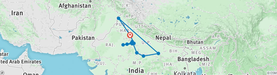 Image of a map showing the route of the tour