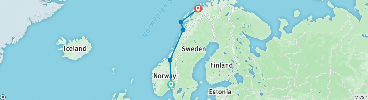 Image of a map showing the route of the tour