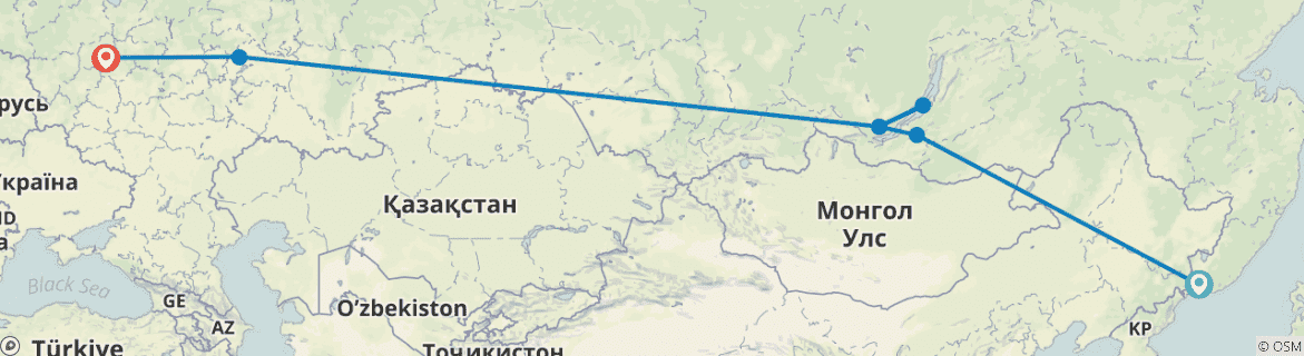 Image of a map showing the route of the tour