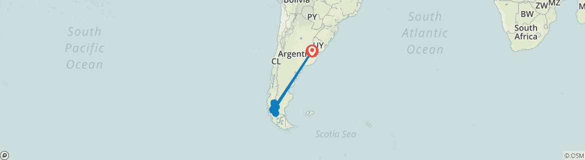 Image of a map showing the route of the tour
