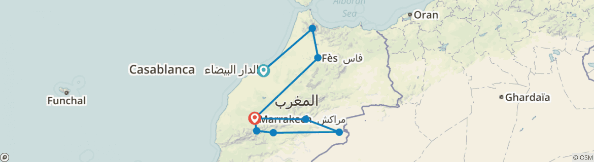Image of a map showing the route of the tour