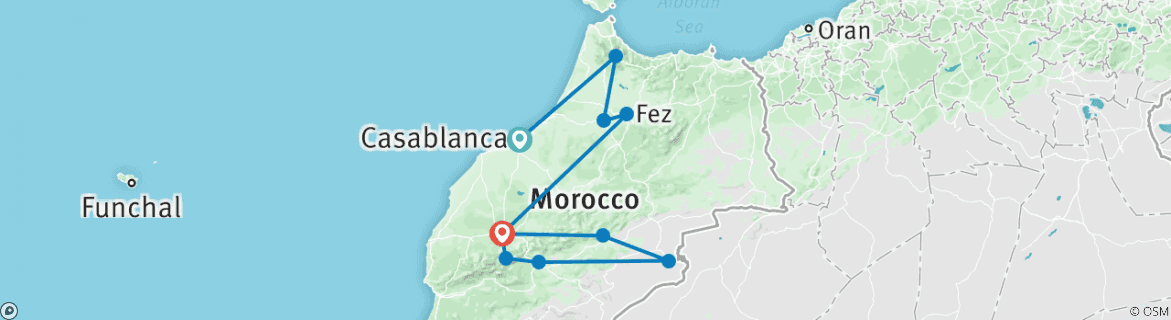 Image of a map showing the route of the tour