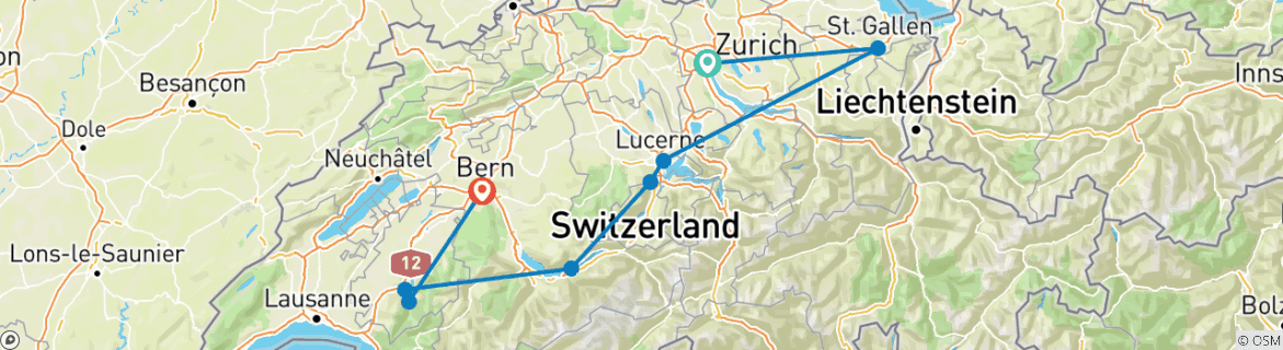 Karte mit der Reiseroute