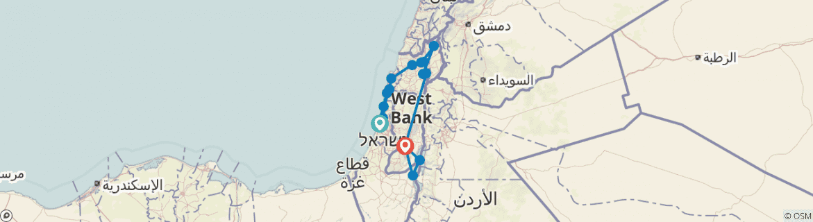 Image of a map showing the route of the tour