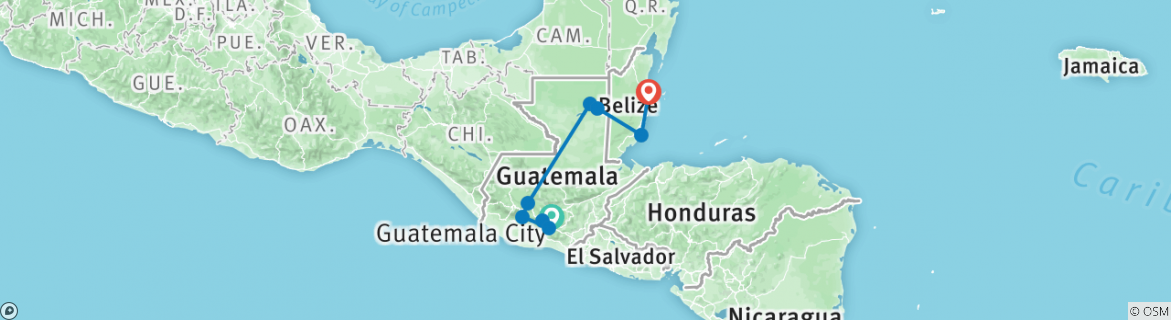 Image of a map showing the route of the tour