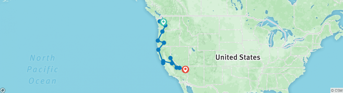 Image of a map showing the route of the tour