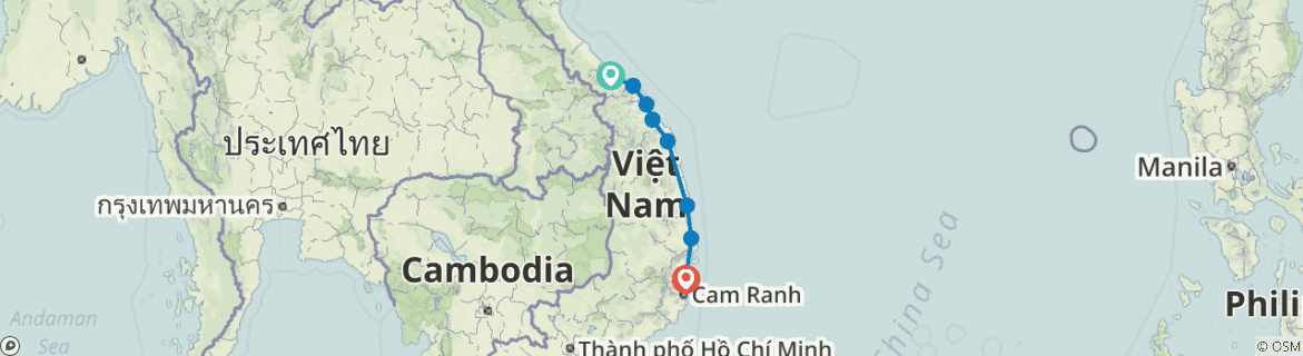 Image of a map showing the route of the tour