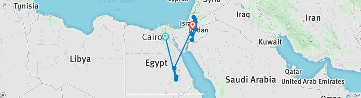 Image of a map showing the route of the tour