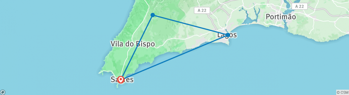 Image of a map showing the route of the tour