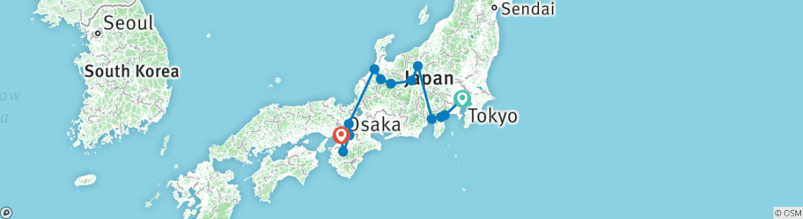 Image of a map showing the route of the tour