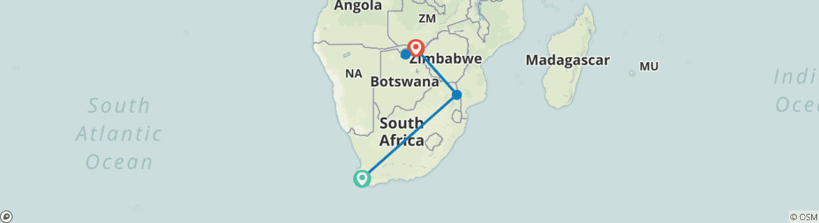 Image of a map showing the route of the tour
