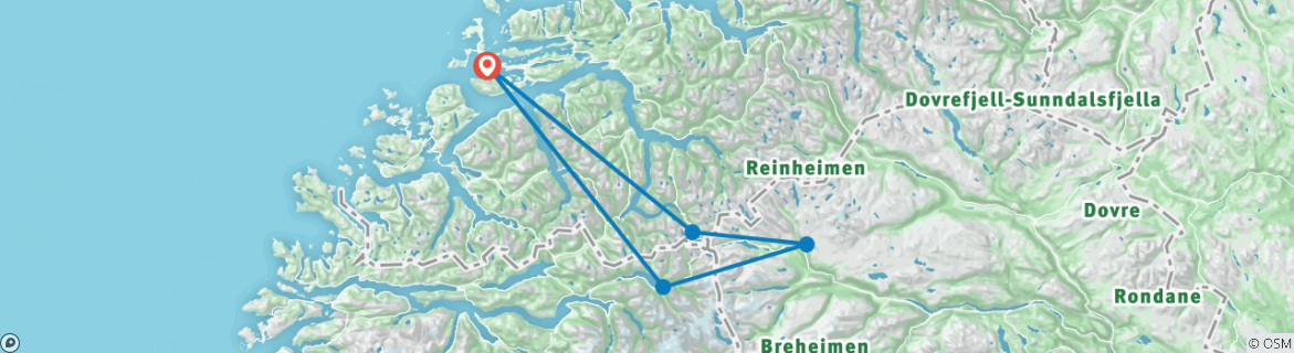 Image of a map showing the route of the tour