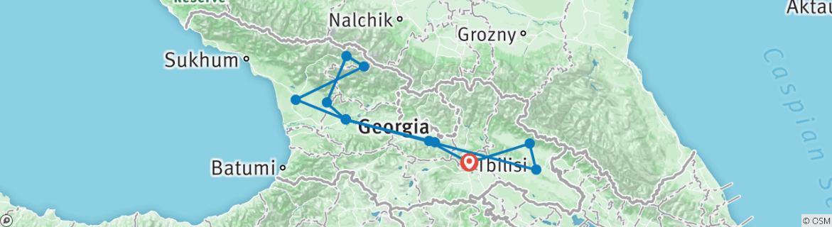 Image of a map showing the route of the tour