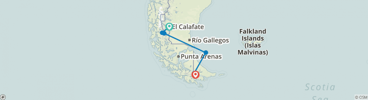 Image of a map showing the route of the tour