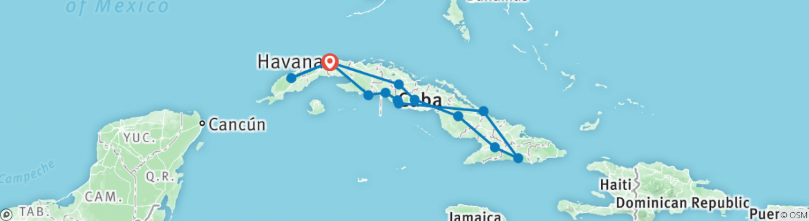 Image of a map showing the route of the tour