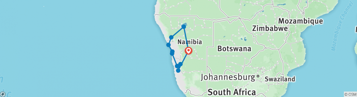 Image of a map showing the route of the tour