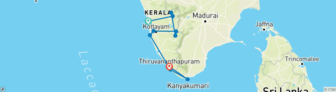 Image of a map showing the route of the tour