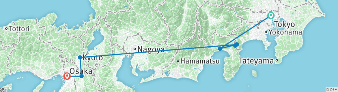 Image of a map showing the route of the tour