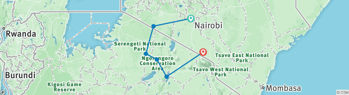 Image of a map showing the route of the tour