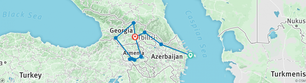 Image of a map showing the route of the tour