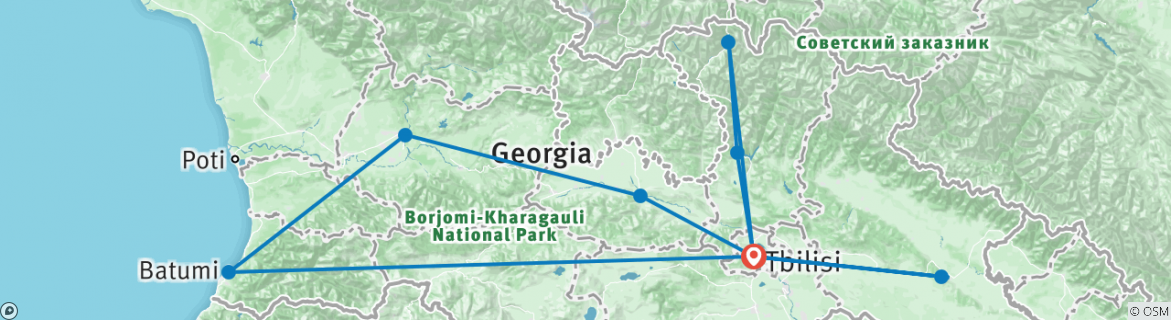 Image of a map showing the route of the tour