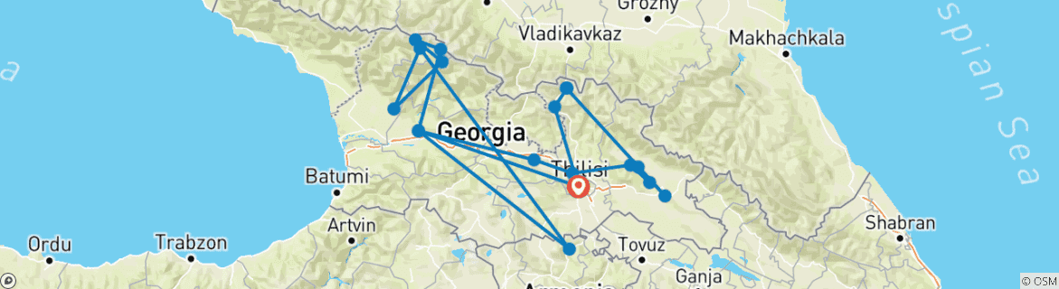Image of a map showing the route of the tour