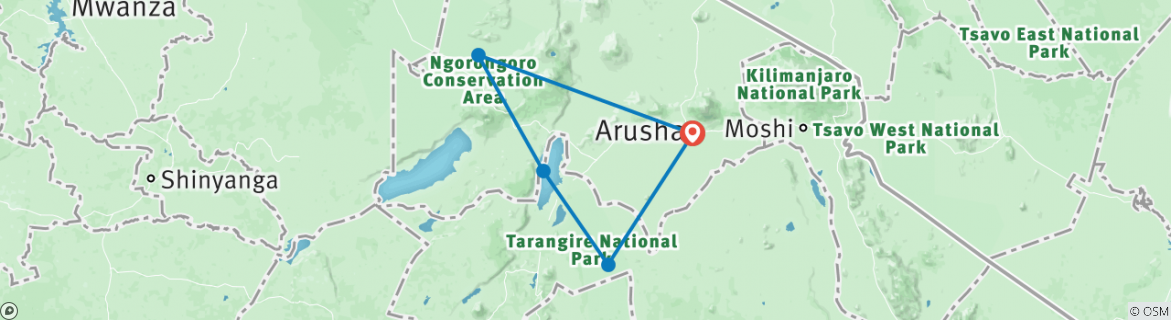 Image of a map showing the route of the tour