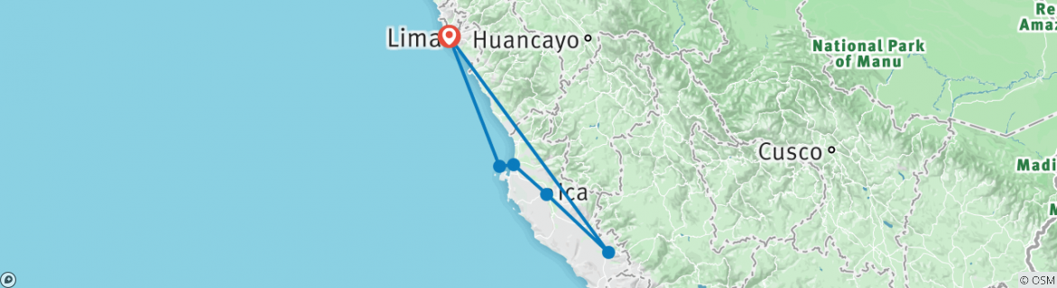 Image of a map showing the route of the tour