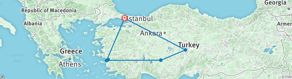 Image of a map showing the route of the tour