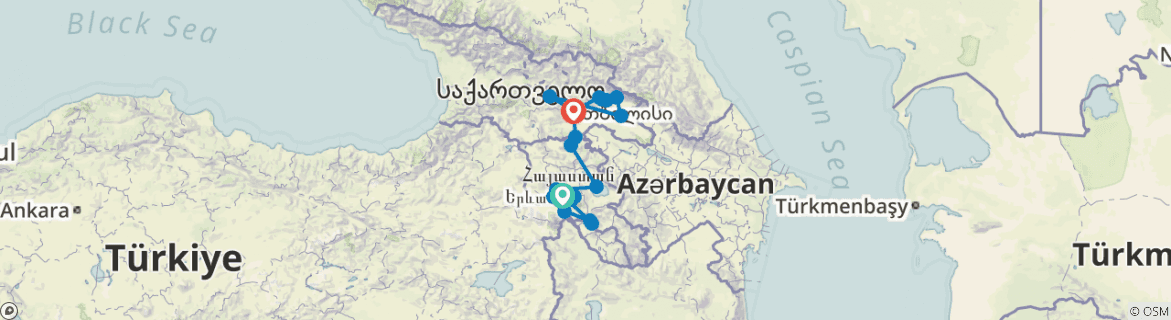 Image of a map showing the route of the tour
