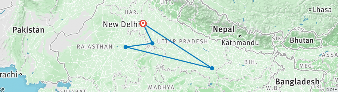 Image of a map showing the route of the tour