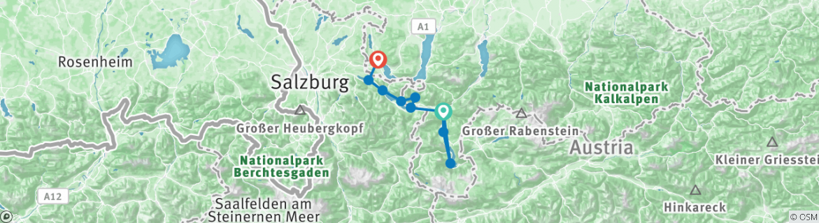 Image of a map showing the route of the tour