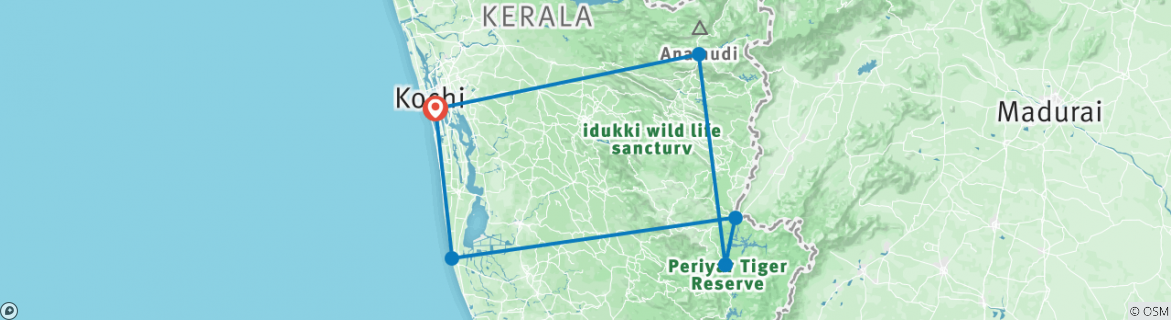 Image of a map showing the route of the tour
