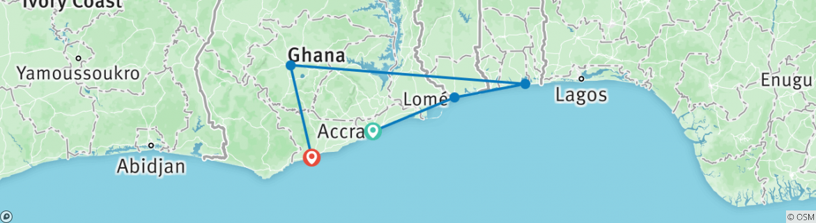 Image of a map showing the route of the tour