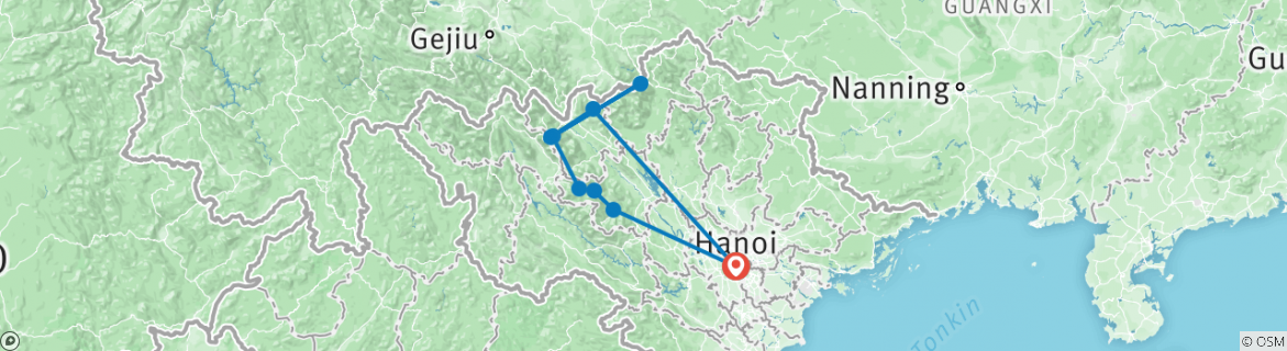 Image of a map showing the route of the tour