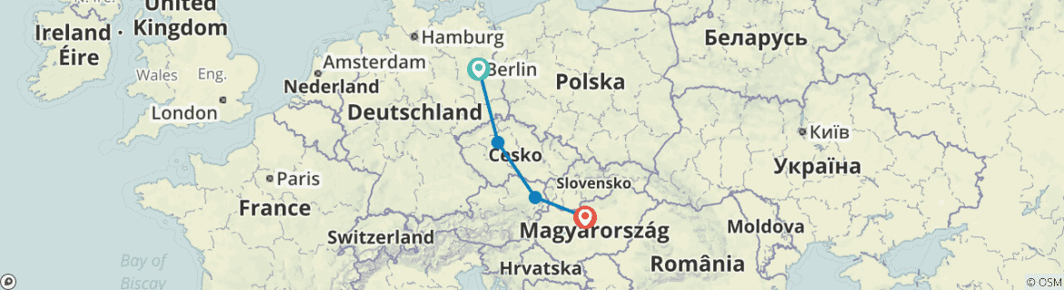 Image of a map showing the route of the tour